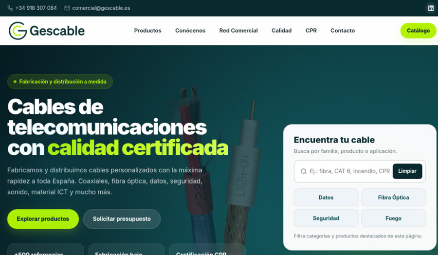 Web corporativa de Gescable, fabricante de cables de telecomunicaciones